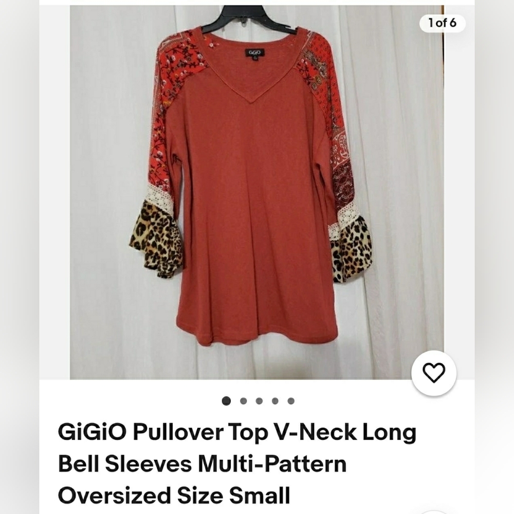 GiGiO Women's Rust Multi-Pattern V-Neck Top